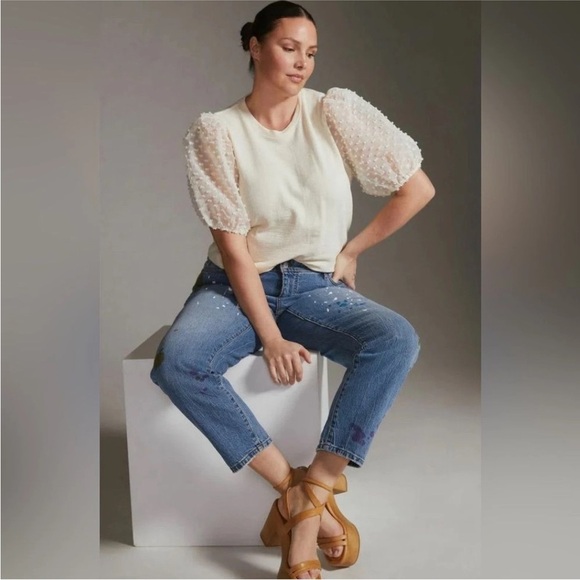 Anthropologie Maeve Ivory Puff Sheer Top - Picture 2 of 10